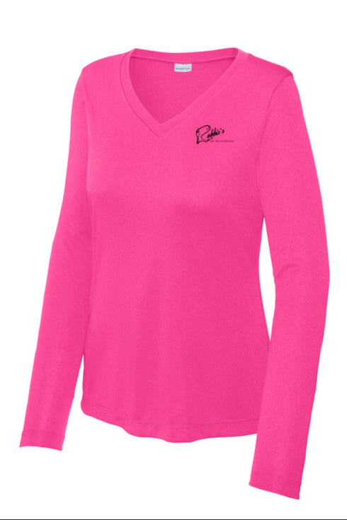 Tim Rahn Sea Turtle Ladies Long Sleeve V-Neck Performance